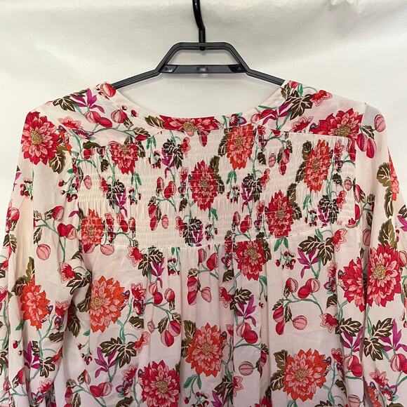 Rose & Olive Floral Womens Top 1X Smocking Cottagecore Y2K Soft Girl Button Up - Picture 8 of 14